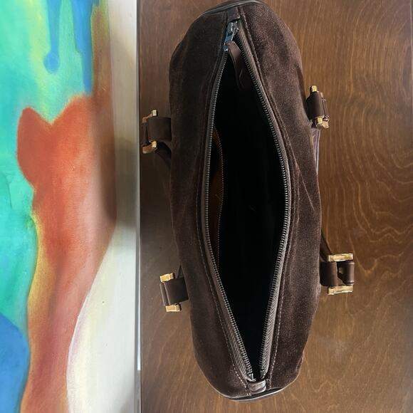 Vintage 80s Susan Gail Brown Leather Satchel Purse With Gold Hardware - Picture 4 of 6